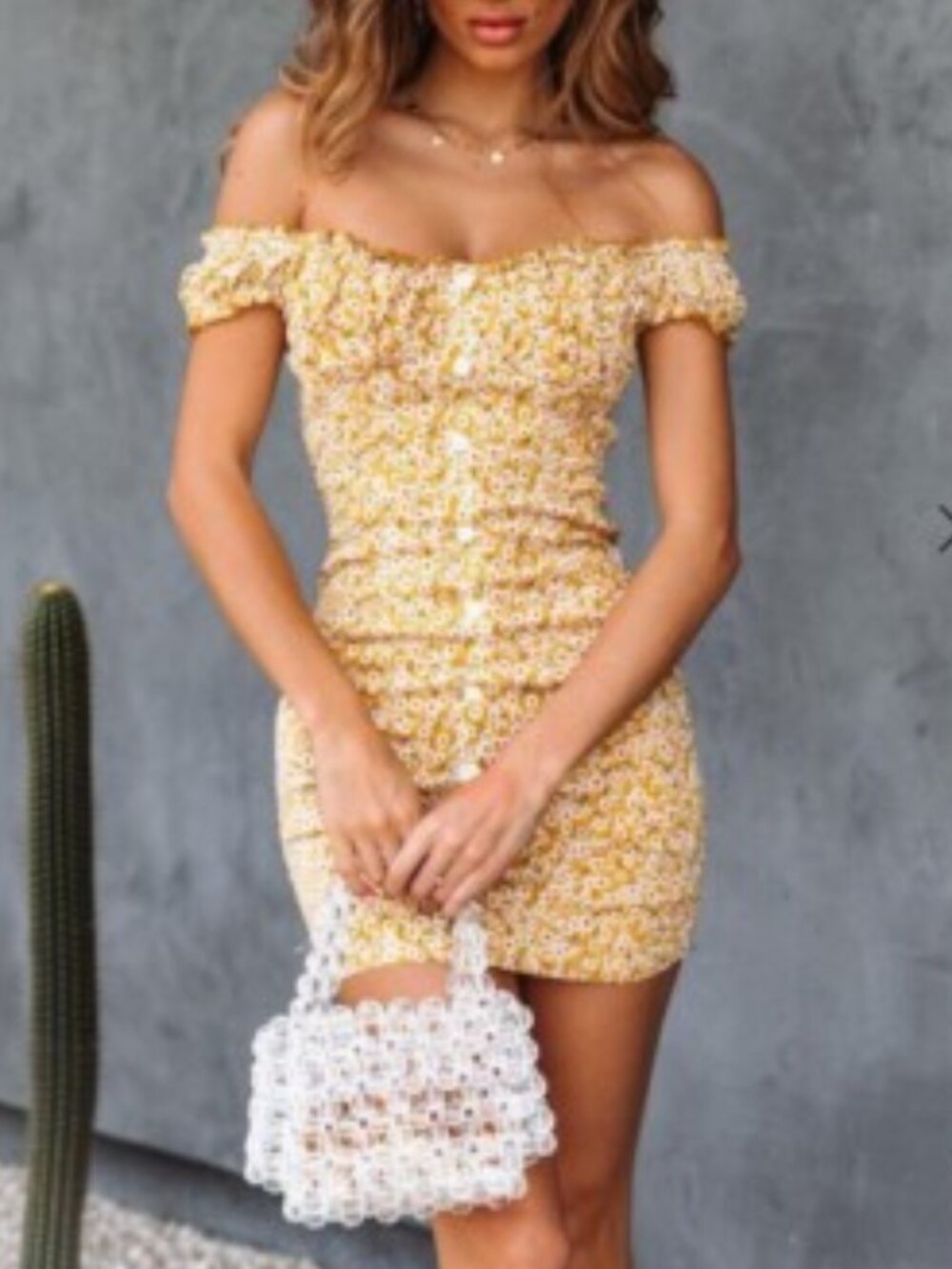 Hello Molly Passiona Floral Off Shoulder Mini Dress Yellow Size 4